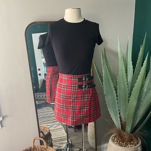 Double buck plaid skirt